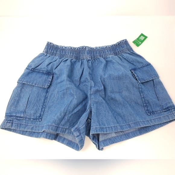 NWT GAP KIDS BLUE CHAMBRAY DENIM UTILITY SHORTS MEDIUM WASH CARGO GIRLS YOUTH XL - Picture 1 of 11